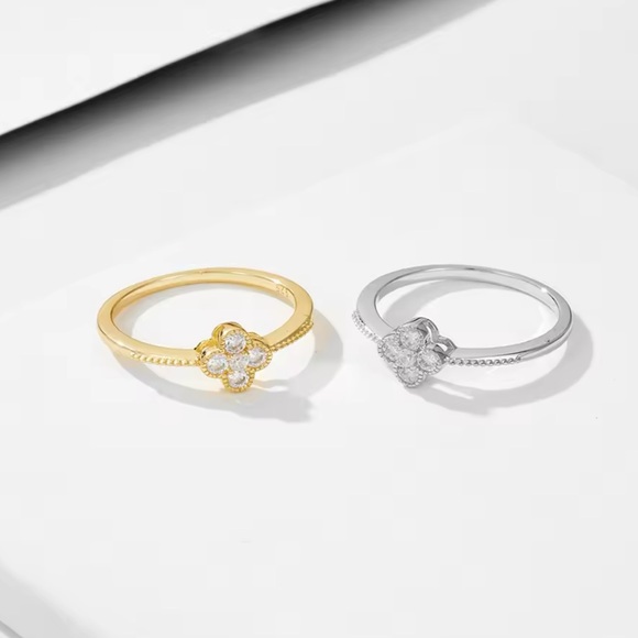 Delicate Clover Ring 925SterlingSilver/14kGold Plated HighQuality Zirconia Size7 - Picture 9 of 12